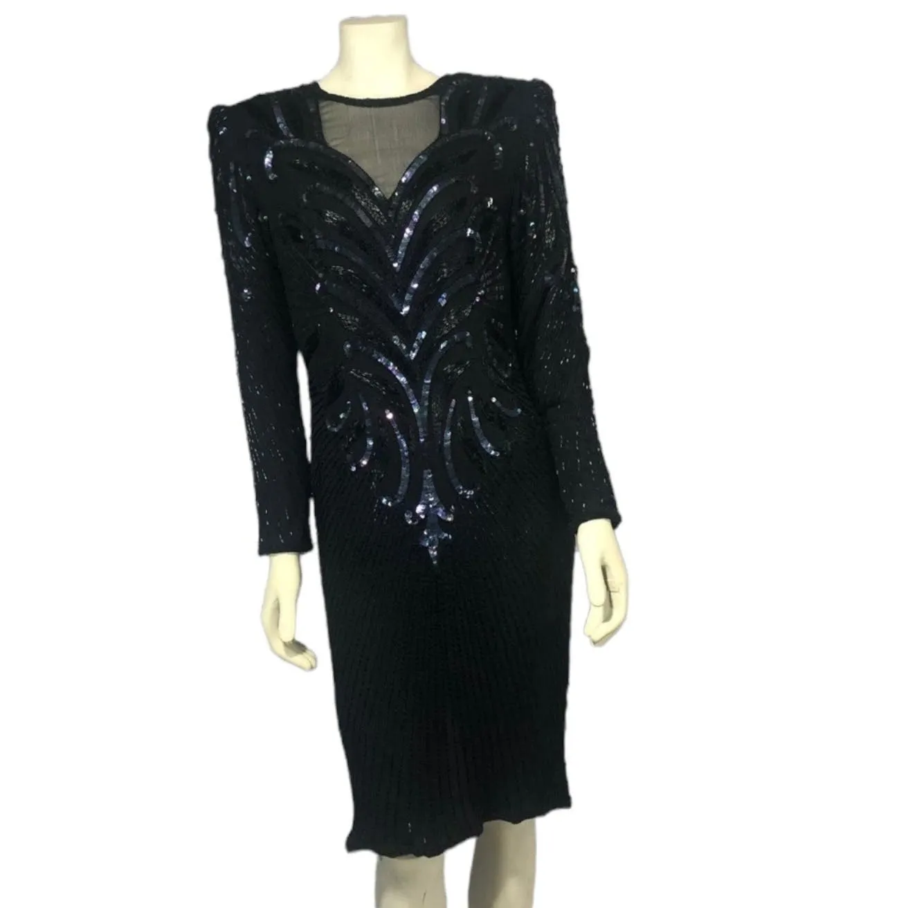 Vintage 1980s Patra New York black silk beaded cocktail dress medium - Image 4