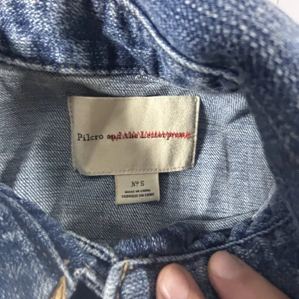 Anthropologie Pilcro Letterpress Women's Sm Denim Jean Jacket Tie Back Blue Wash - Image 11