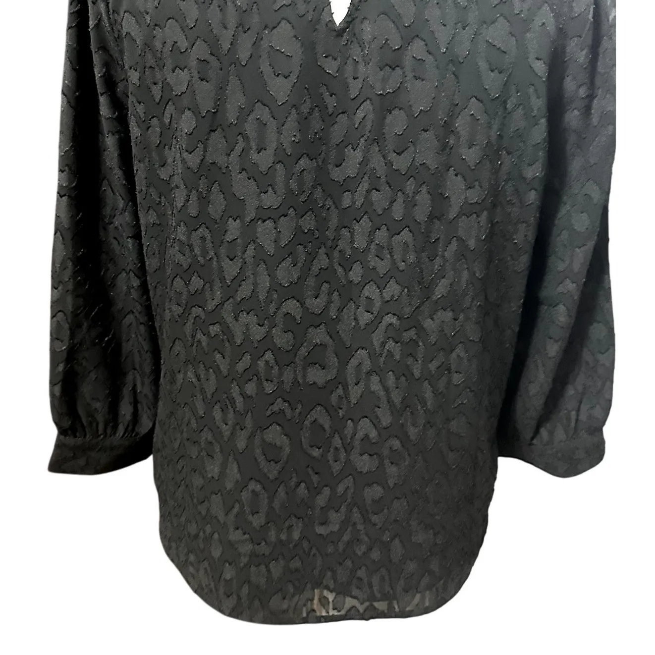 Draper James Sheer Blouse Tone-On-Tone Leopard Print Long Sleeve Black Women's 2 - Image 6