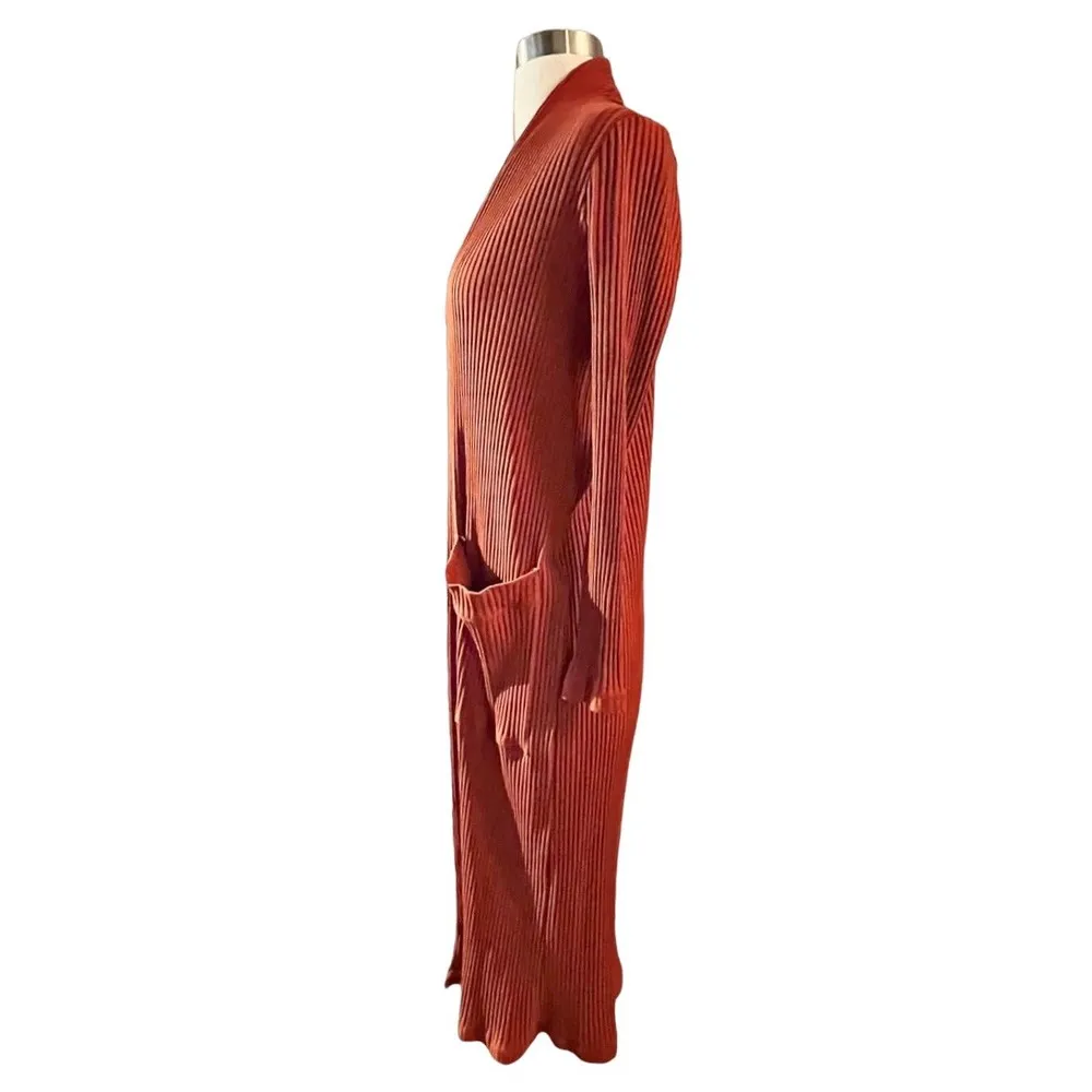 MAJE Milan Long Ribbed Cardigan Sweater Terracotta Cotton Knit Coat 1 Small EUC - Image 7