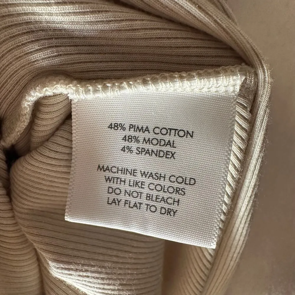 White + Warren Off White Pima Cotton Stretch Crewneck Ribbed Sweater Shirt Small - Image 6