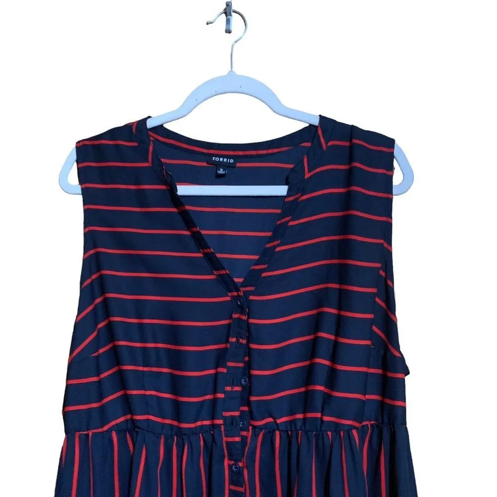 Torrid Womens Plus Size 2X Multicolor Nautical Stripe Button Hi Lo Tunic Top - Image 2