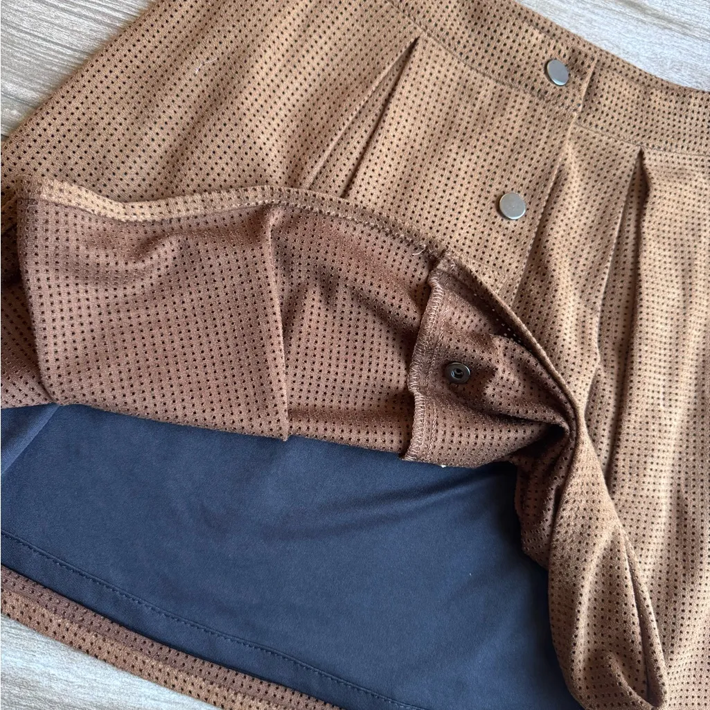 Zara Basic Faux Suede Perforated Button-Front Skirt – Camel Brown (XS) - Image 2