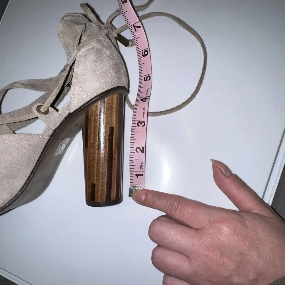 Free People Taupe Nouvella Criss‎ Cross Wrap Chunky Heel Suede Leather Sz 38/6.5 - Image 12