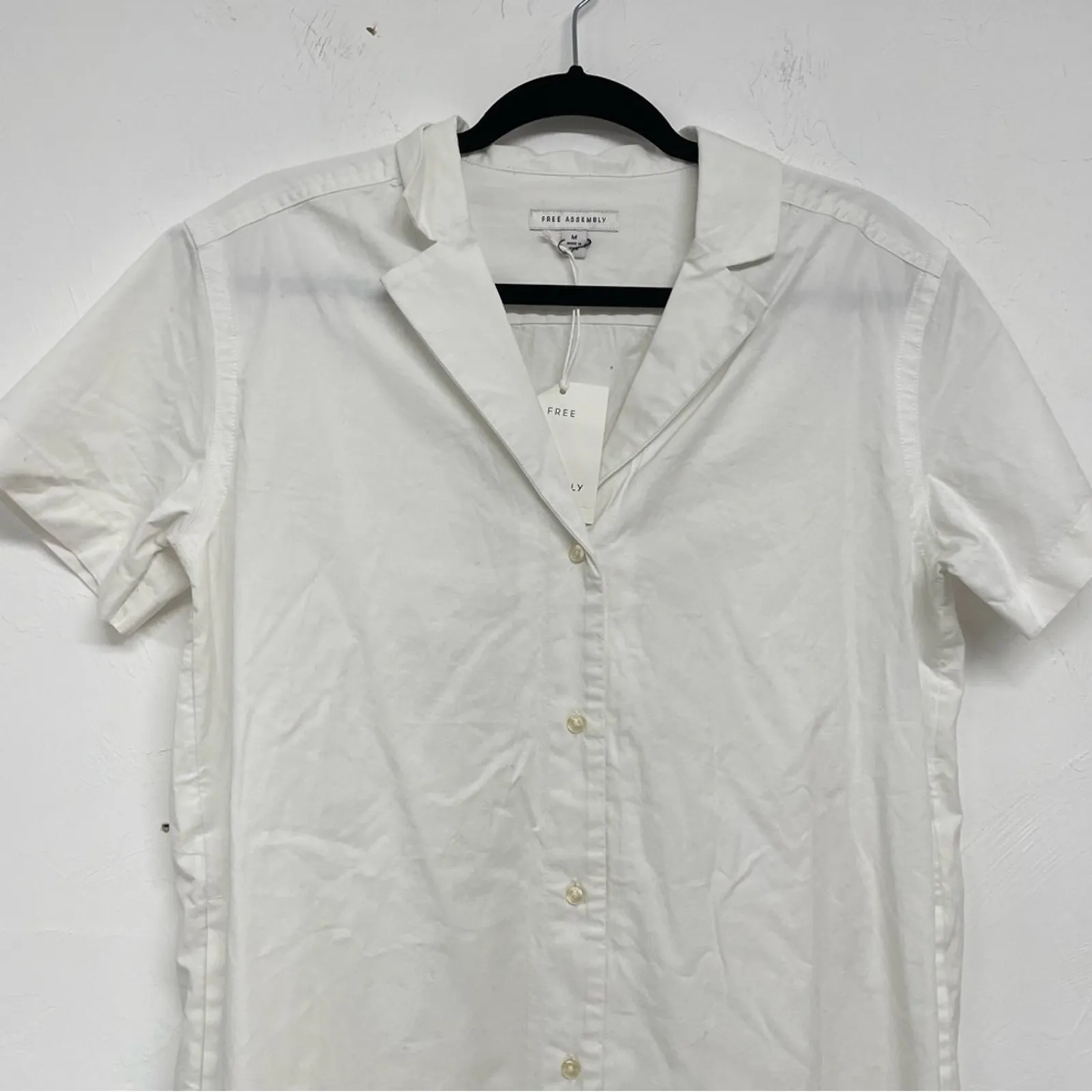 Free Assembly White Short Sleeve Button Down Shirt Dress Womens M Beachy Classic Size M - Image 2