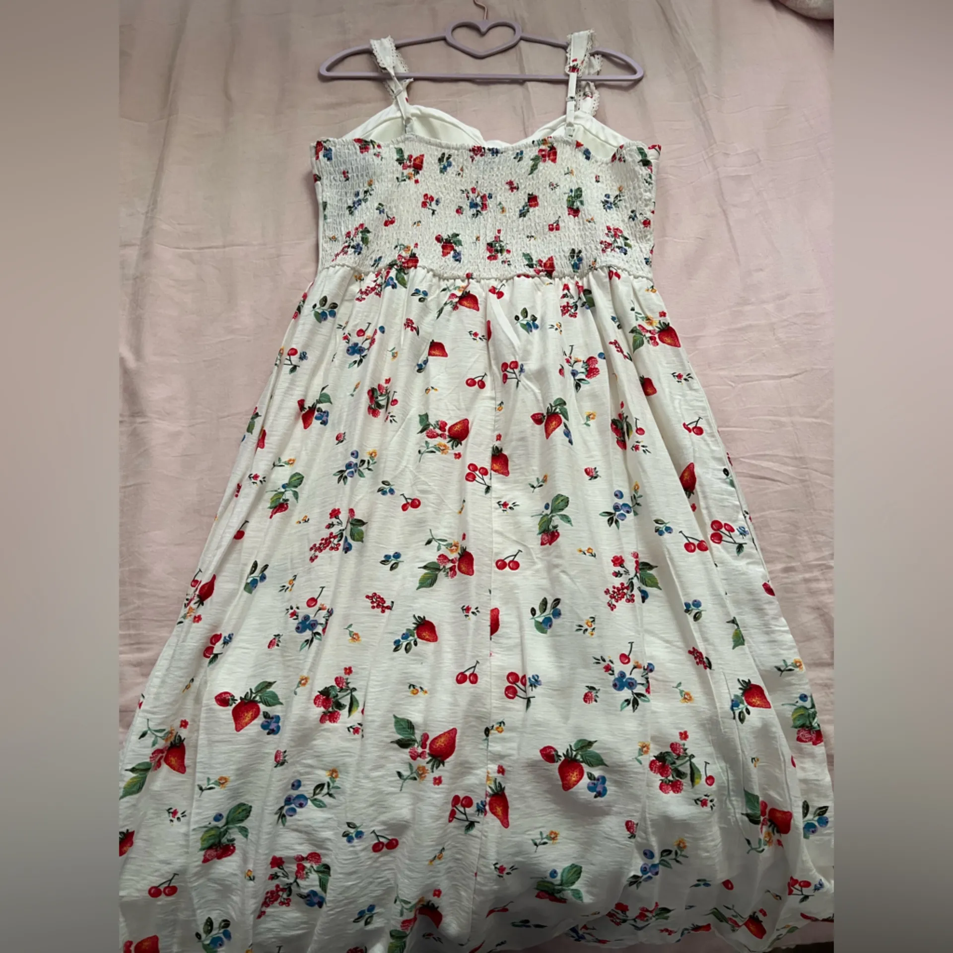 Floral Maxi Dress - White with strawberries, cherries and blueberries - Image 4