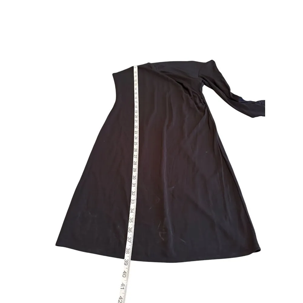 Vintage Isabella Bird Y2k Slip Midi Dress Lace OverLay Faux Wrap Lace Trim Cuff Black - Image 11