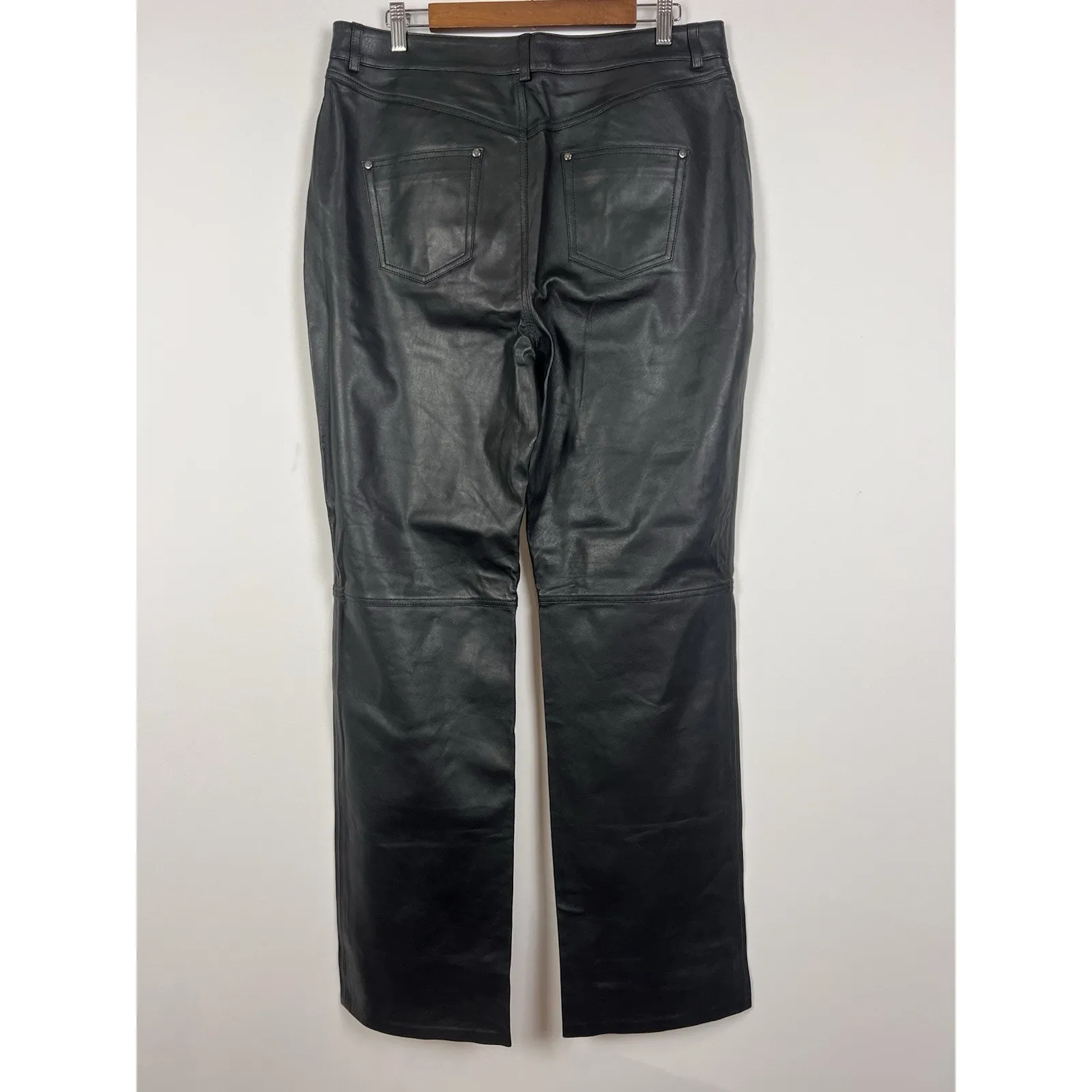 L’Académie Black Leather Straight Leg Pants Women’s XL 100% Leather NWT - Image 9