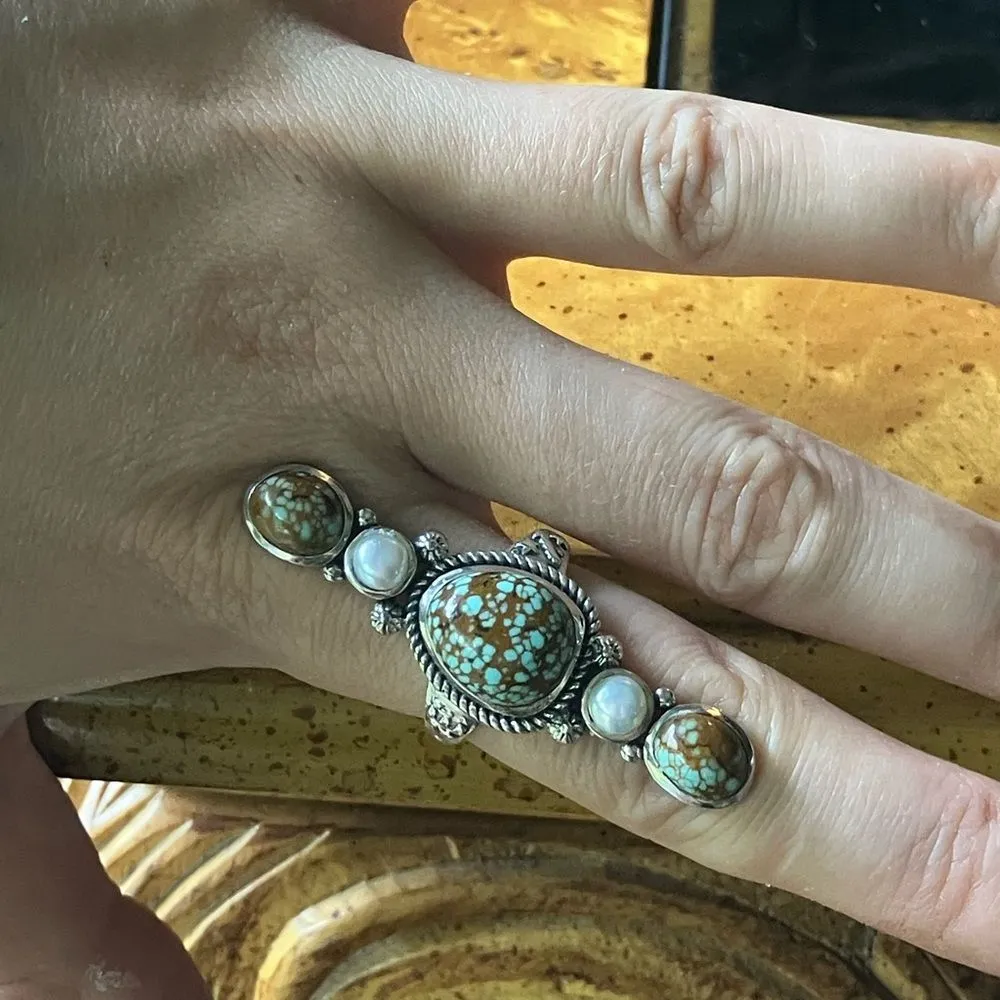 Royston Blue Horizon Turquoise Pearl Sterling Silver Ring Size 9 - Image 3