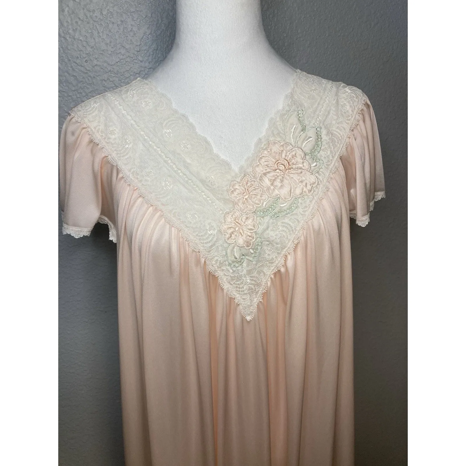 VTG Shadowline Peignoir Set M Pastel Pink Lace Robe Nightgown 70's Romantic Size M - Image 10