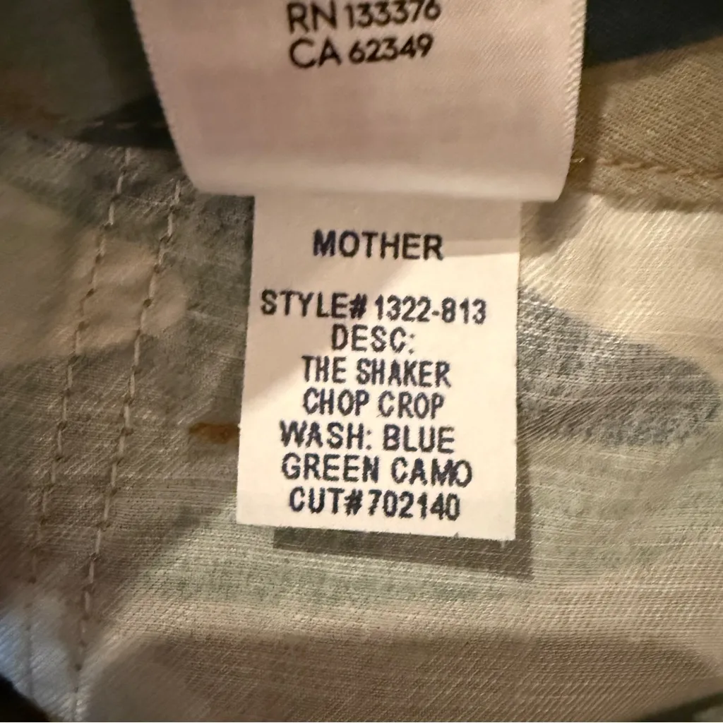 MOTHER NWT The Shaker Chop Camo Jeans Women’s Size 25 Blue Green Crop Distressed - Image 7