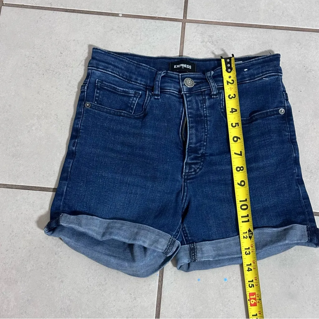 Express Women Blue Stretch Denim Midi High Rise Jean Shorts size 4 - Image 6