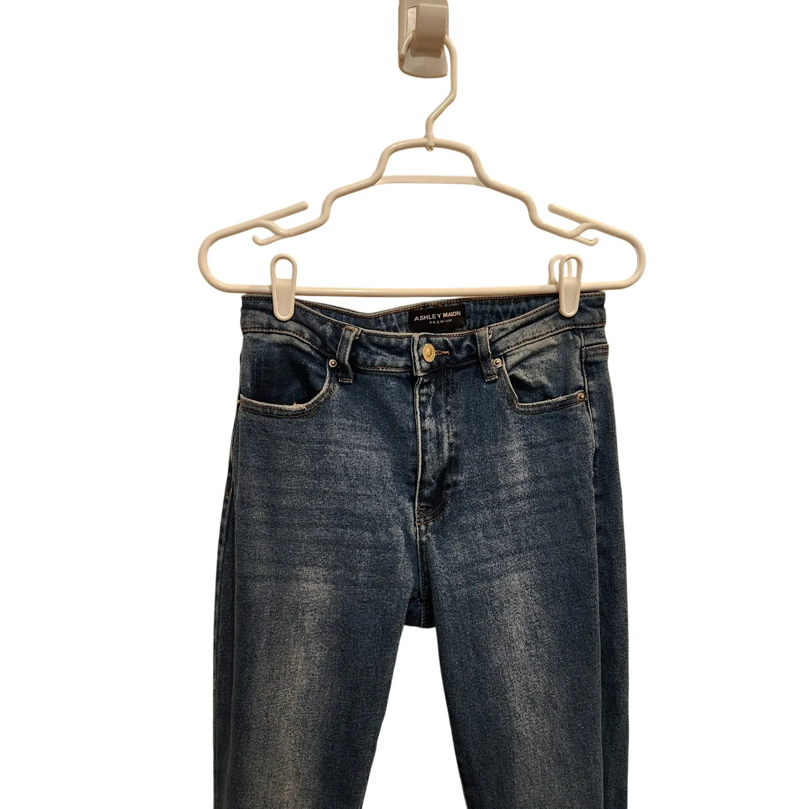 Ashley Mason Blue Medium Wash Frayed Hem Stretch Casual Bootcut Jeans Size 7/28 - Image 4