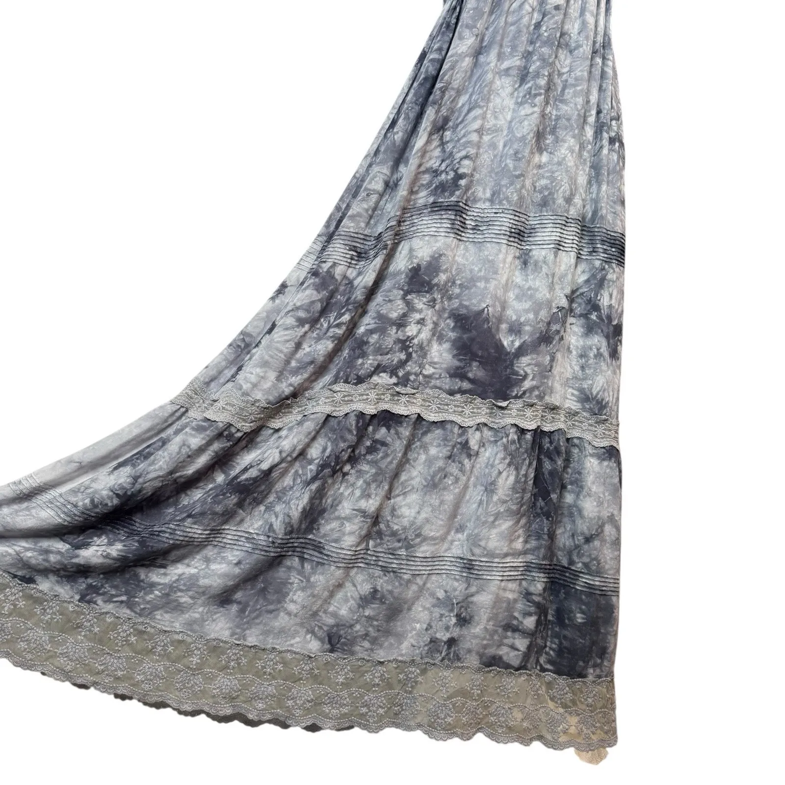 S Twelve Maxi Babydoll Dress M Boho Fairy Peasant Cottage Crochet Tiered Smocked Size M - Image 7