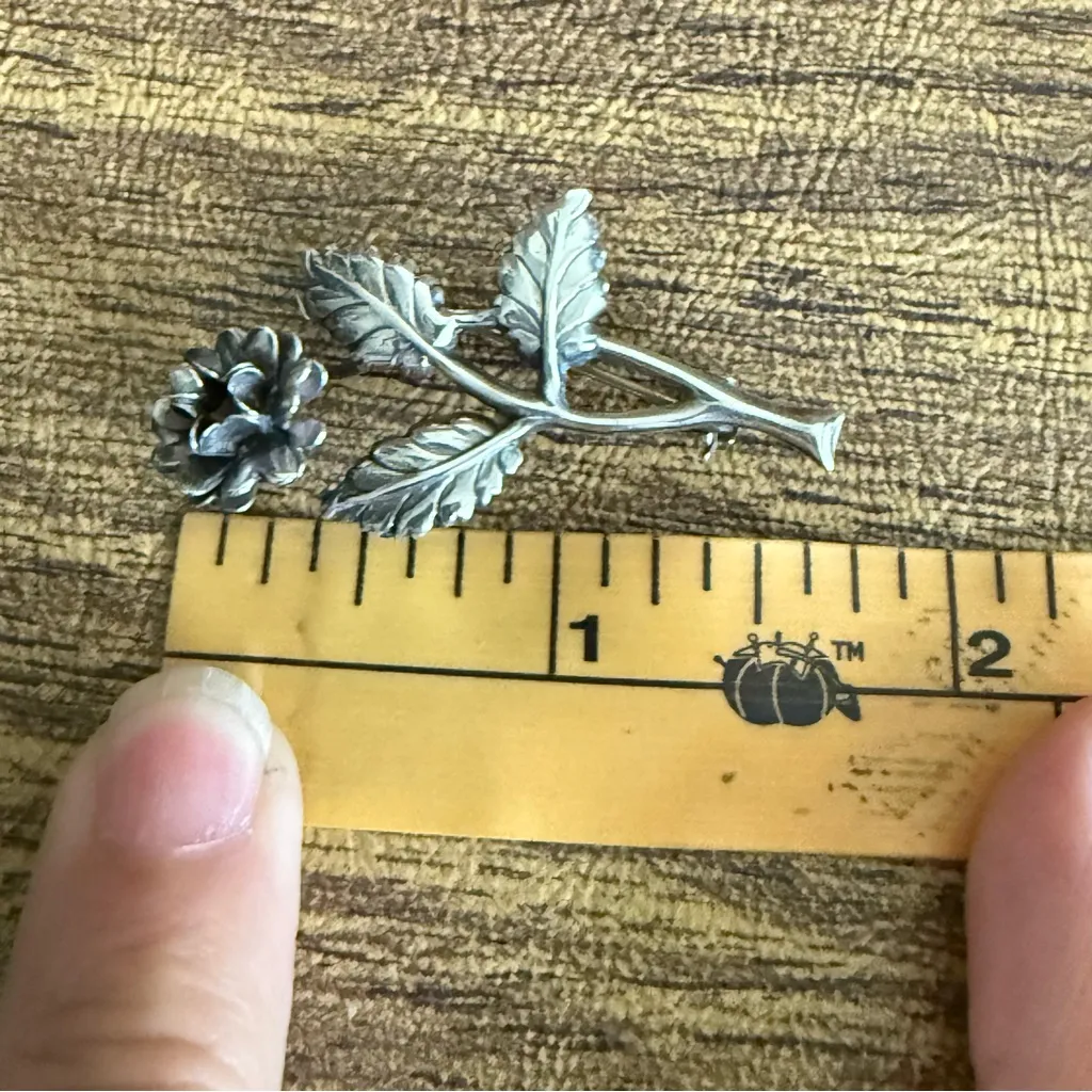 Vintage Mid Century Lang Sterling Single Rose Brooch Pin Antique Jewelry‎ Silver - Image 6