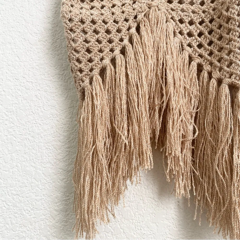 MIREMAR Natural Beige Tan Crochet Fringe Bohemian Boho Top One Size - Image 10