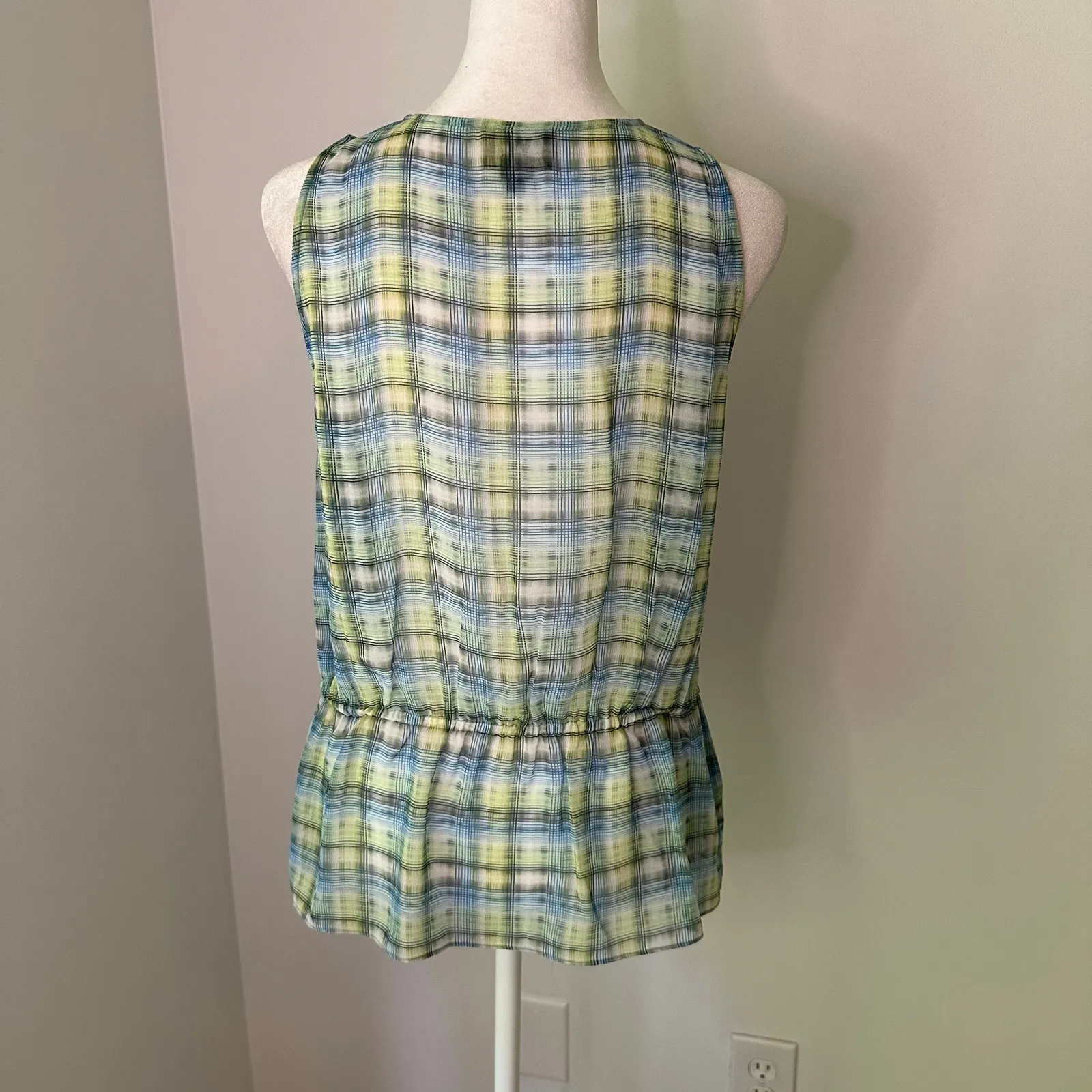 W by Worth blue & green plaid semi-sheer tank top size 0 - Image 4