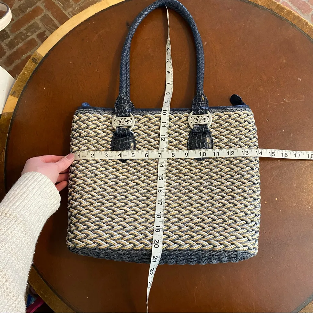 Brighton Eva Straw Leather Tote Bag Navy Blue Shabby Chic Old Money classic - Image 8