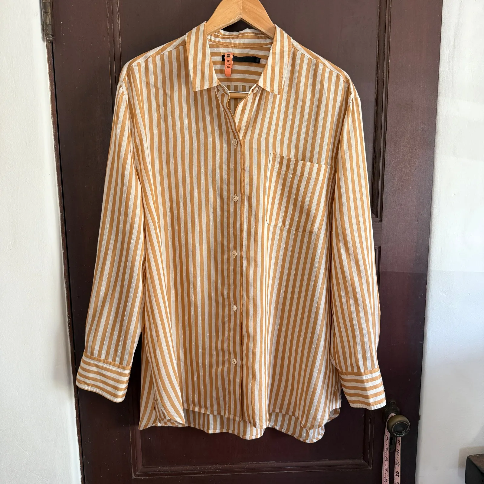 JENNI KAYNE | Boyfriend Shirt in Mustard Stripe | Size XXL - Image 2
