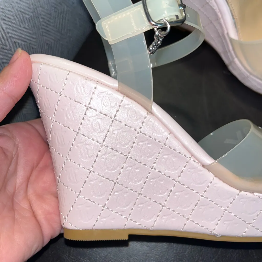 Juicy Couture Espadrilles Heels Clear Shoes Crown Charm 5‎ 1/2 bubblegum pink - Image 9