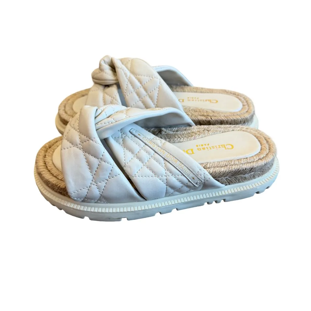 Dior Dtwist Off White Slide Sandals Cannage Quilted Lambskin Espadrilles Size 38 - Image 8