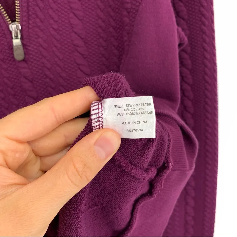ORVIS Jacquard Cable Knit 1/4 Zip Pullover Sweater Purple S - Image 6