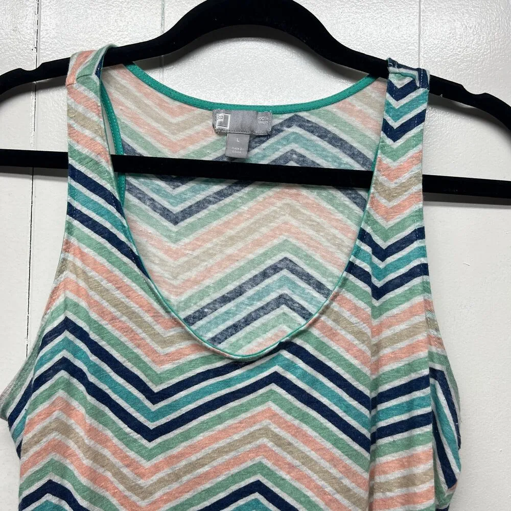 JCP 100% Linen Chevron Print Scoop Neck Women's Tank Top Size Large Lightweight Blue - Image 3