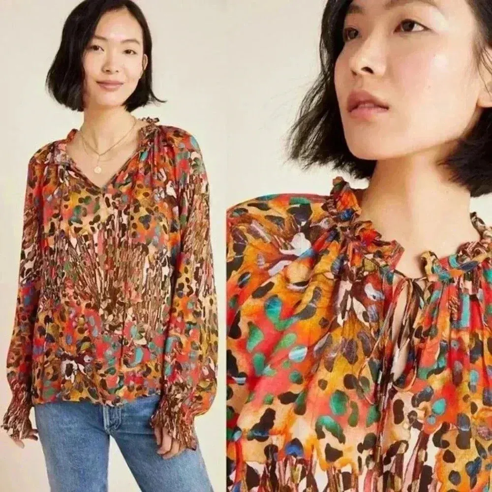 Anthropologie Bl-nk London Annalee Peasant Blouse in Red Size SP NWT $118 - Image 13