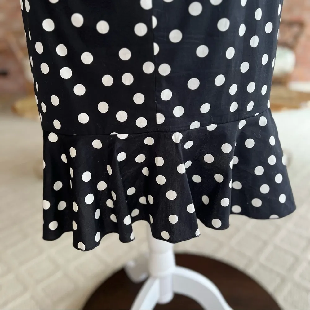 WHBM Skirt Polka Dot Black Poplin Ruffled 4 Knee Length Fitted Ruched Cocktail - Image 10