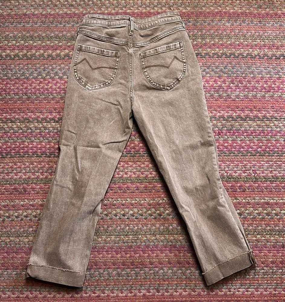 CLEO + WOLF BROWN RIPPED KNEE DENIM STRETCH JEANS HIGH RISE STRAIGHT Size 28 - Image 4
