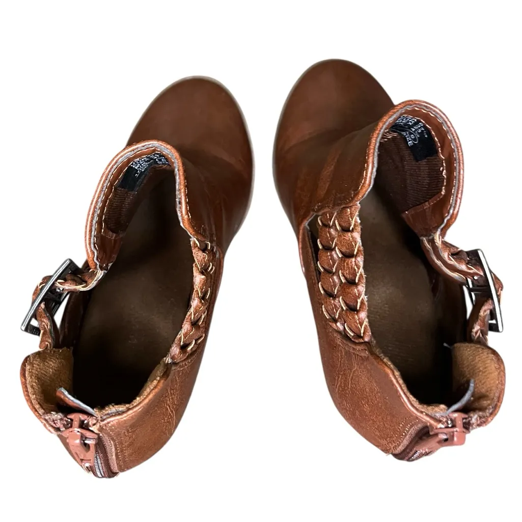 American Eagle Buckle Heeled Ankle Booties Braided Block Heel Brown 6 - Image 8