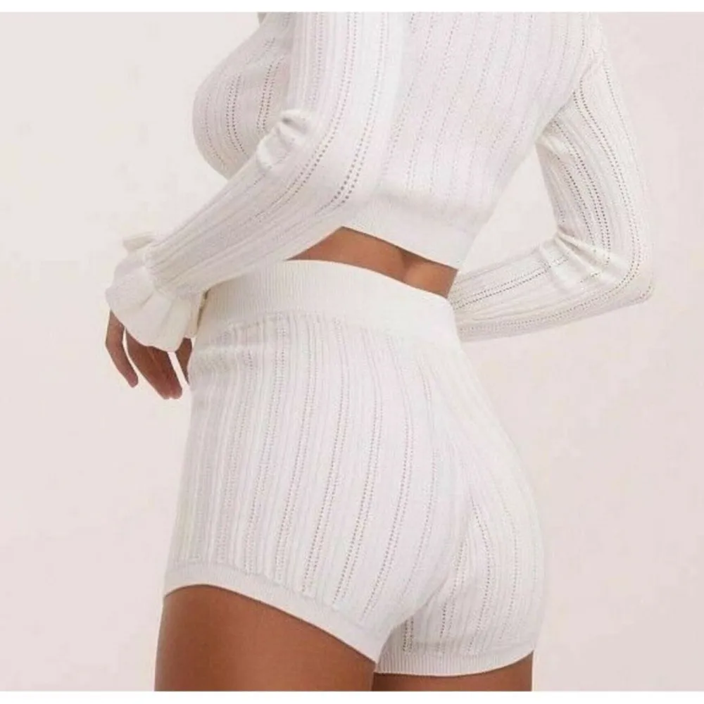 For Love And Lemons Camielle Pointelle Knit Short cream button PJ pajama set - Image 2