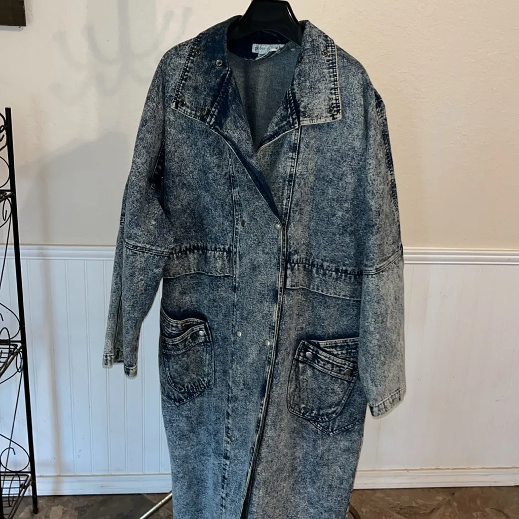 Vintage 80s Blue Acid Wash Denim Duster Coat Denim coat Jean Coat Size M - Image 12