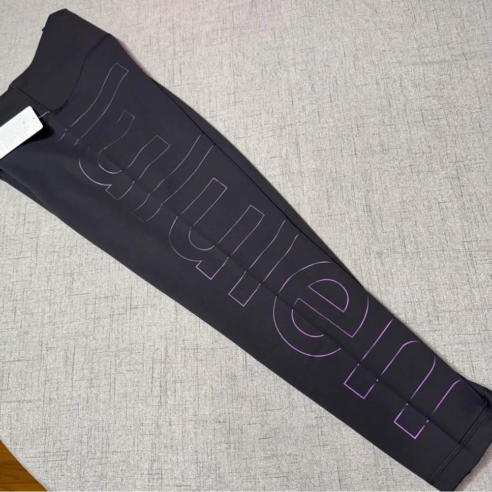 Lululemon Wunder Train High Rise Tight Athletic Legging Black Graphic Logo NWT - Image 5