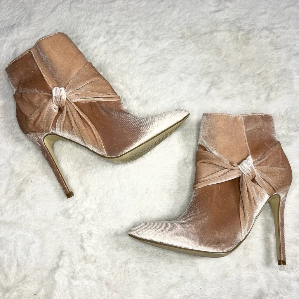 JustFab Karolina Blush Pink Velvet Bow High Heel Ankle Booties Size 8 Stiletto - Image 3