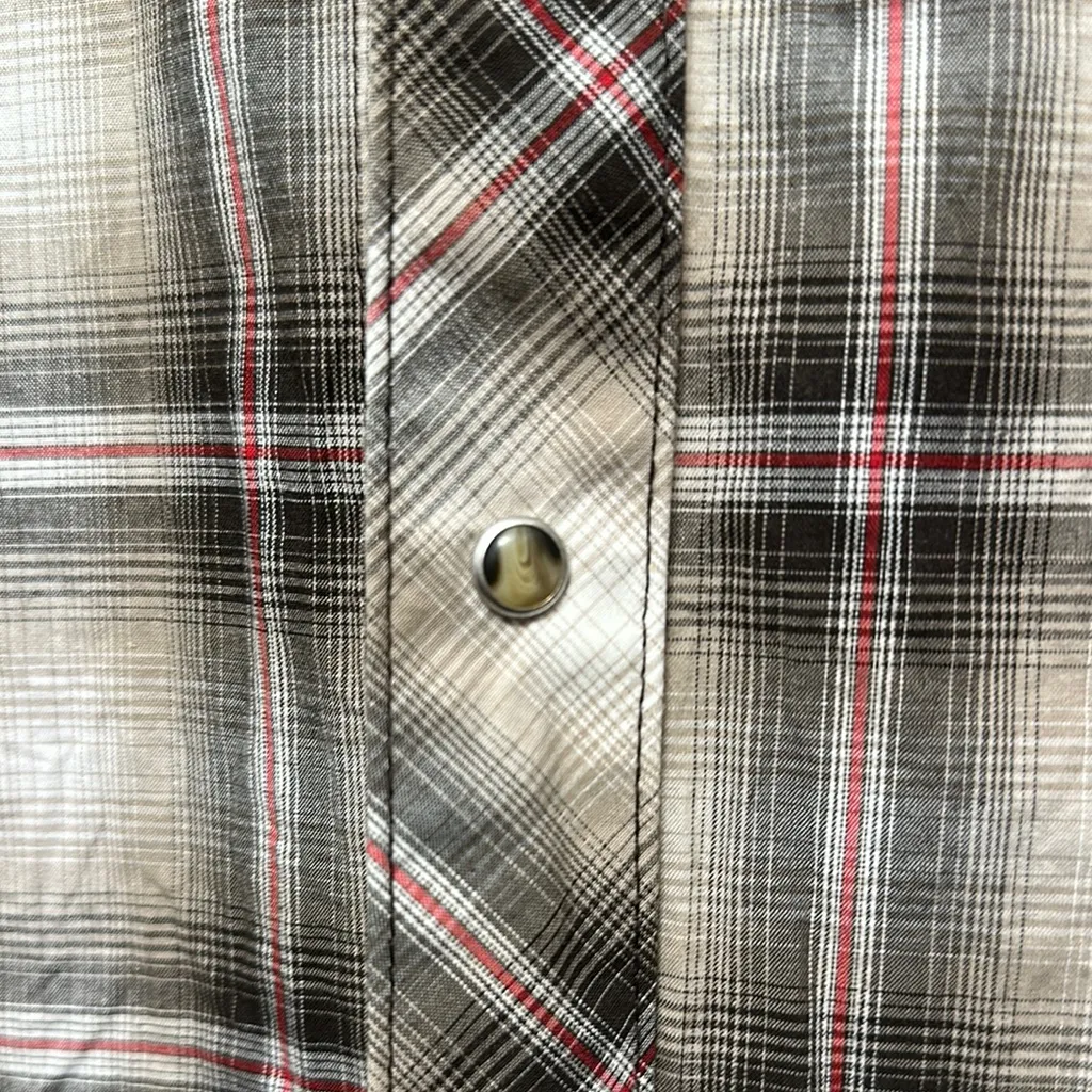 Wrangler Brown and Cream Long‎ Sleeve Pearl snap Down Shirt vtg - Image 2