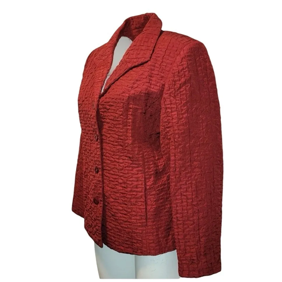Appleseeds Blazer Jacket Women's Size 14 Red Long Sleeve Textured Classic Career - Image 2