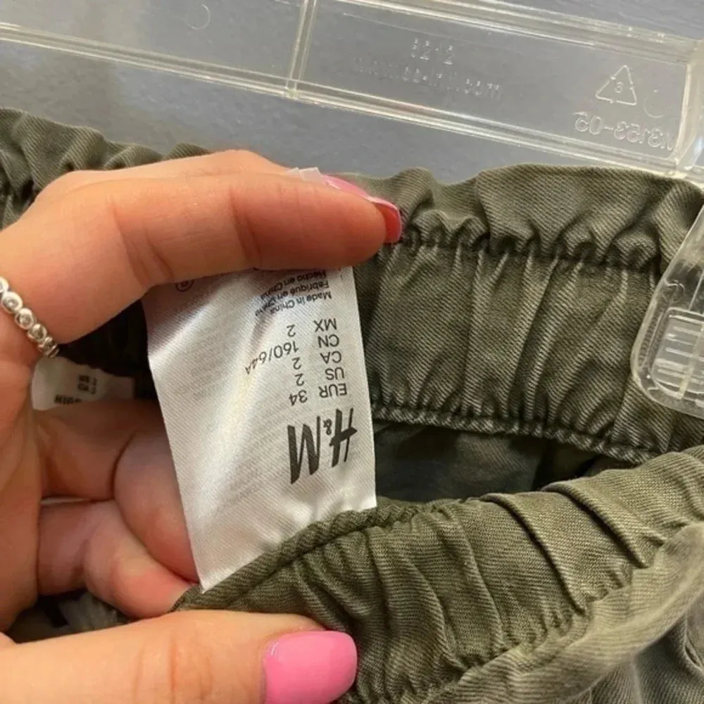 H&M High Waist Paper Bag Shorts Olive Green - Image 6