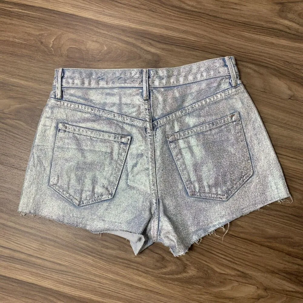 GRLFRND Size 26 Cindy Denim Shorts High Rise Frayed Hem Holographic Wear Me Out - Image 11