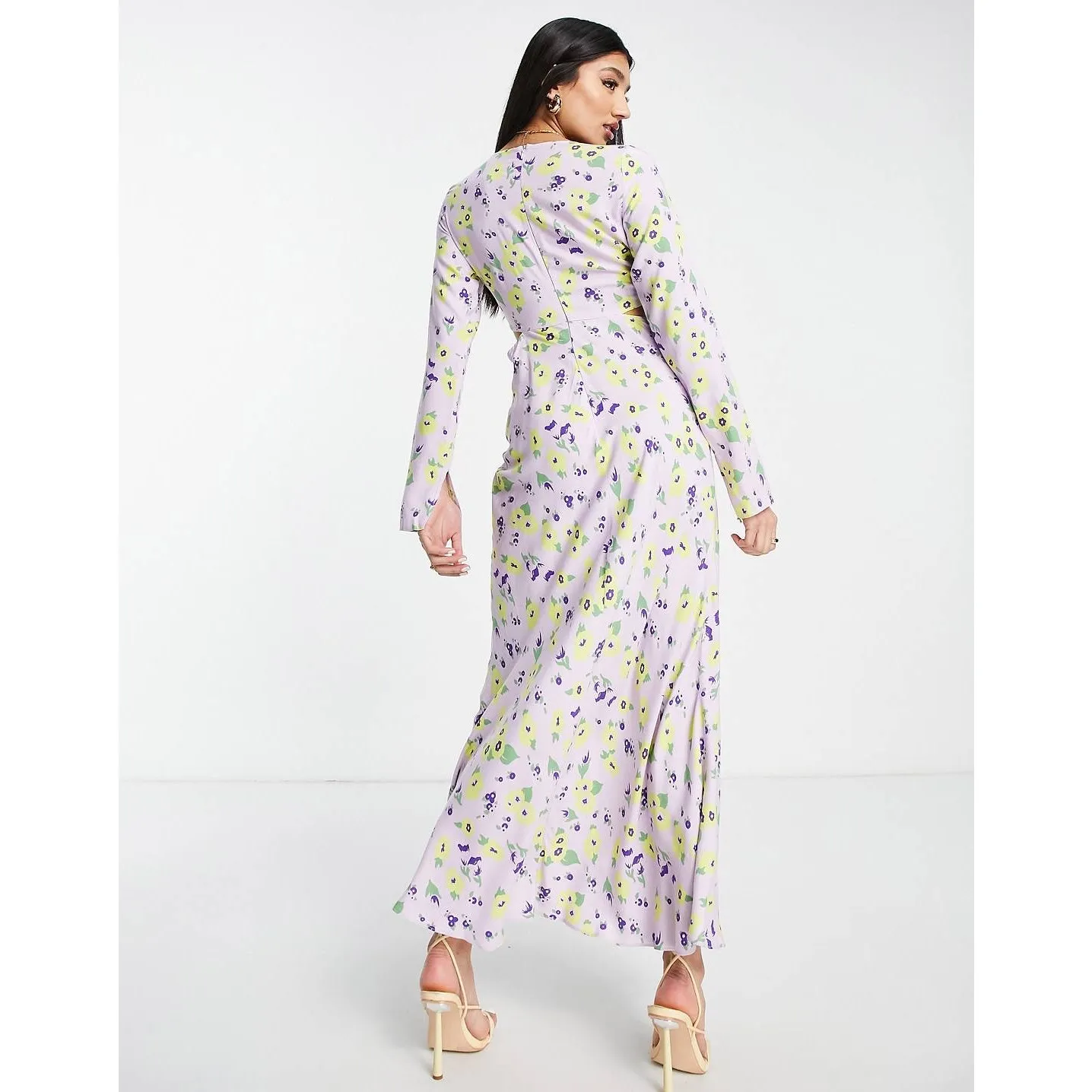 NWT ASOS Cut Out Side Maxi Dress Size 10 Lilac Floral Long Sleeve Fairy Coquette - Image 16