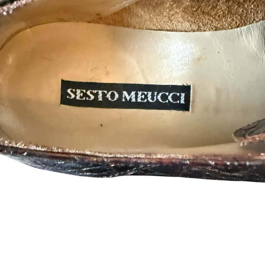 Sesto Meucci women's brown crocodile embossed leather lace-up shoes 6 1/2M - Image 9