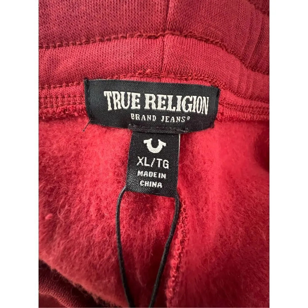 NWT True Religion Red Fleece Joggers With Gold Studded Horseshoe - Image 3