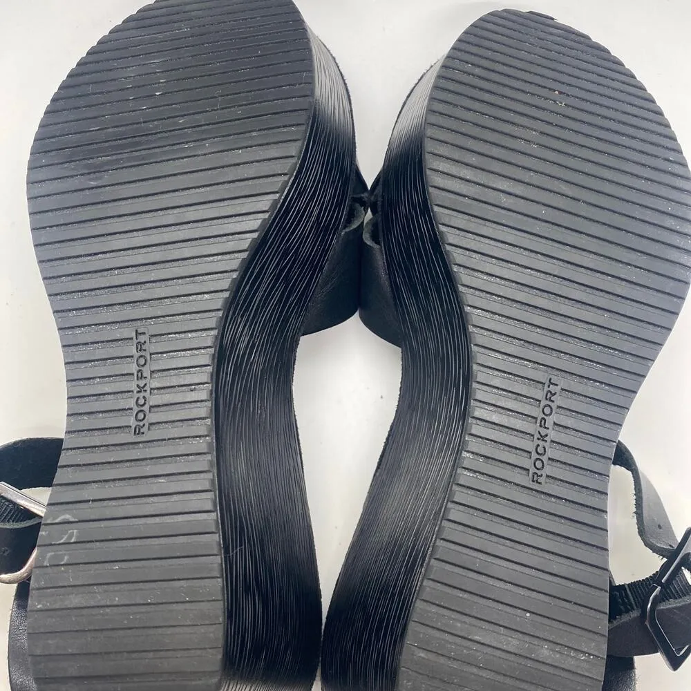 adiPRENE by Adidas Black Sandals Wedge Strappy Leather Women sz 8 - Image 8