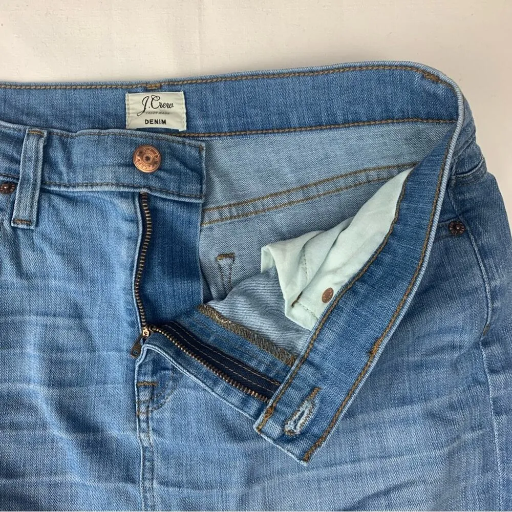 J. Crew women's size 28 Blue Knee-Length Pencil Skirt denim jean raw hem - Image 5