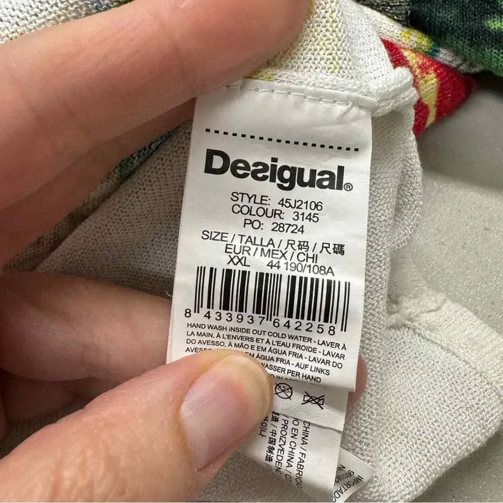 Desigual White Multi Color Floral Print Scoop Neck Sheer Lightweight Sweater XXL - Image 8