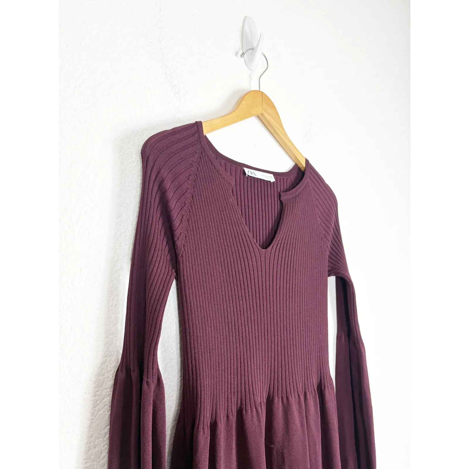 Zara Ribbed Knit Maxi Sweater Dress Size Small Purple Long Sleeve 2142/129 - Image 8