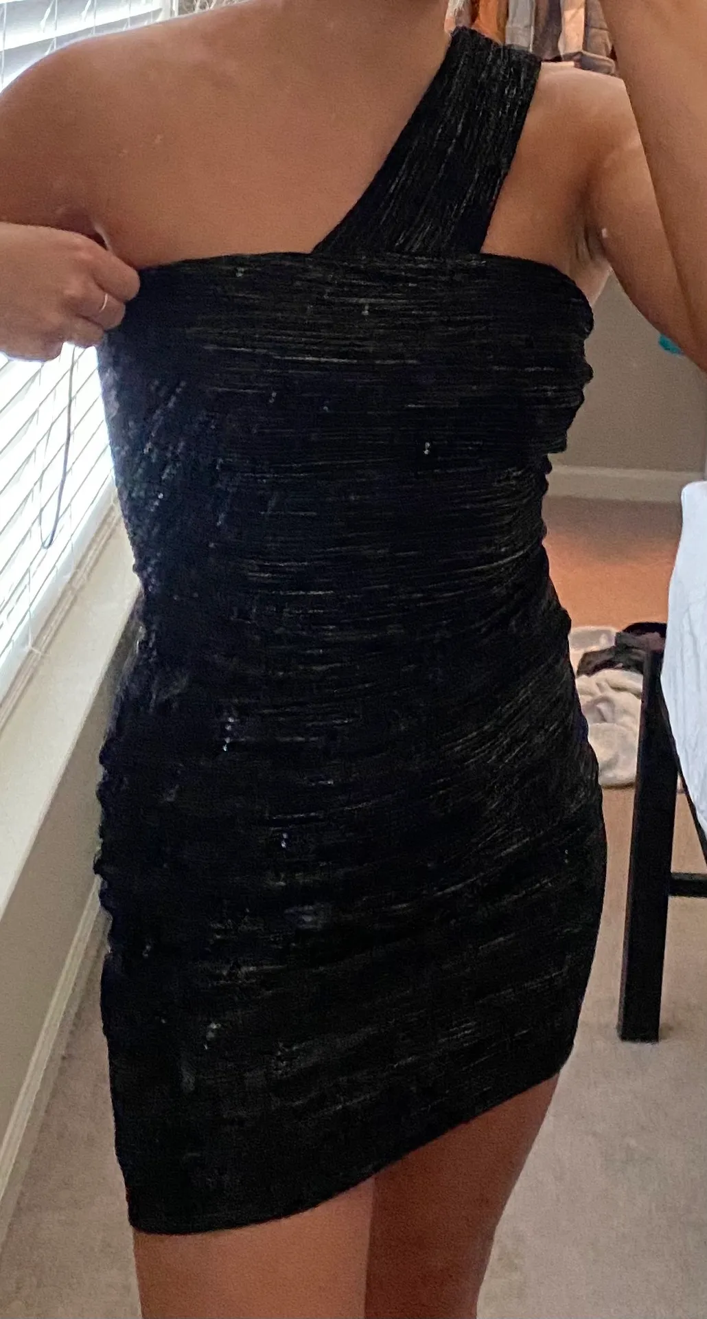 Bodycon One Shoulder Dress Black - Image 2