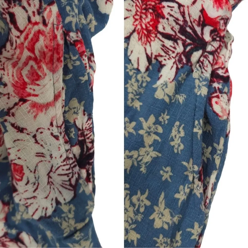 Free People Floral Ruffle Draped Elastic Waist Tap Shorts Womens Size M Blue Red - Image 7