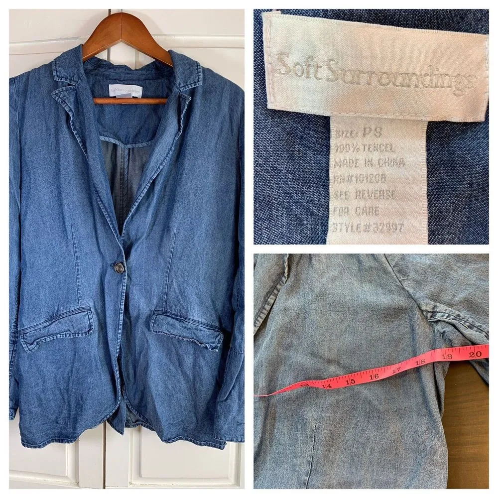 Soft Surroundings Chambray‎ Jacket Women's PS Petite Small Tencel Blue Blazer - Image 2