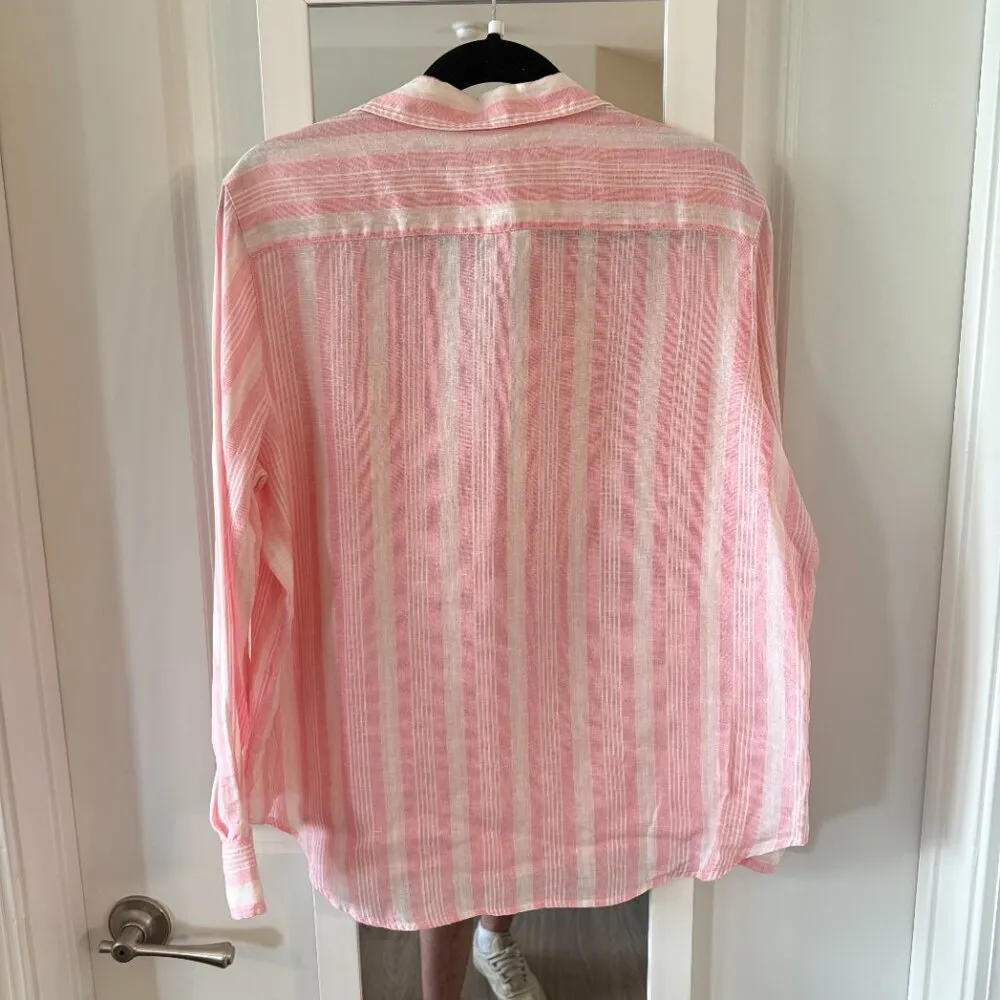 Frank and Eileen Eileen Button Up Blouse Size Medium Color Pink White - Image 5